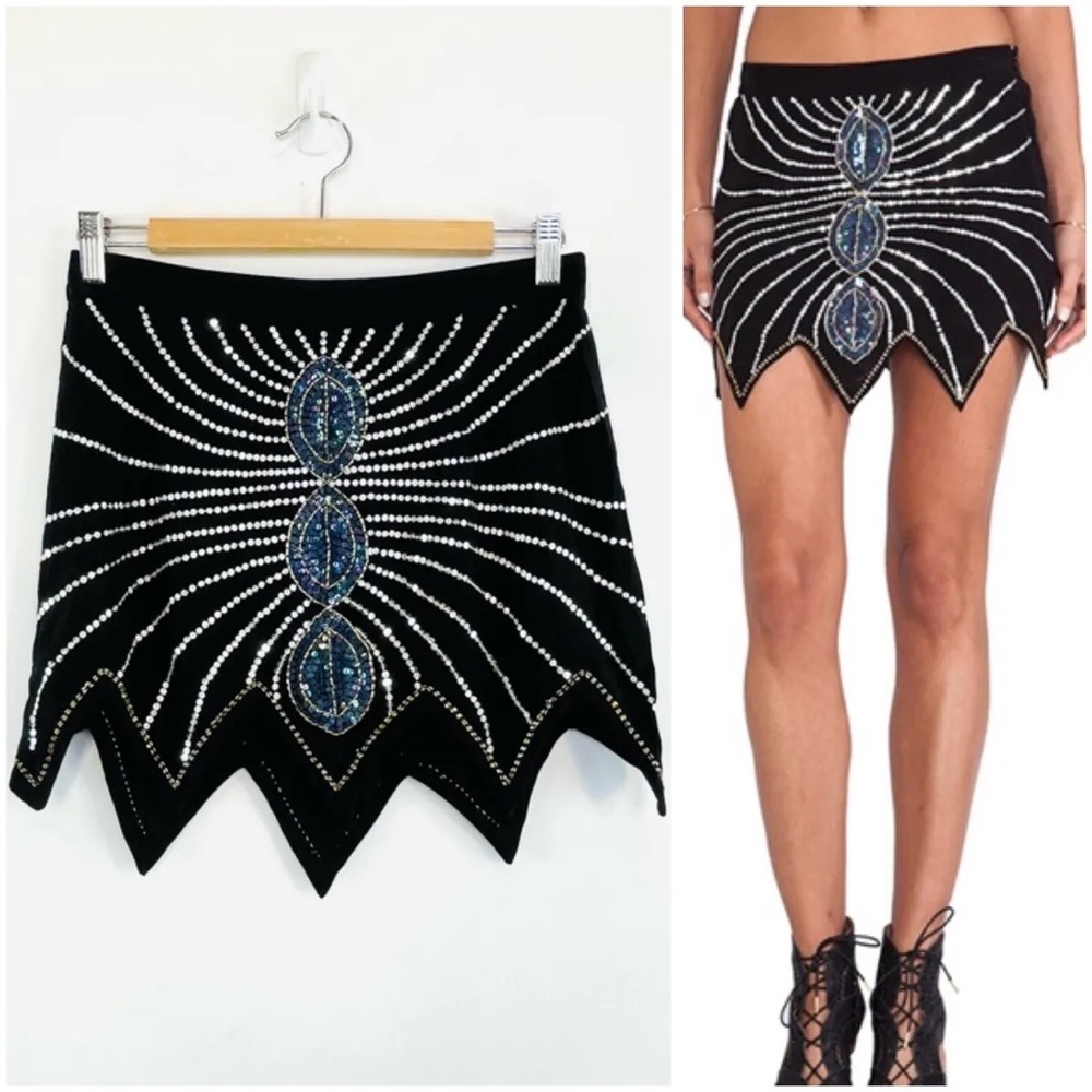 Spell and the Gypsy mini skirt sequin small 8 vintage black blue beaded - Picture 2 of 7